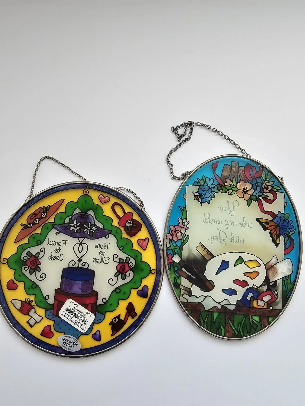 Lot of 2 Vintage Joan Baker Designs Hand-Painted Glass Suncatchers​